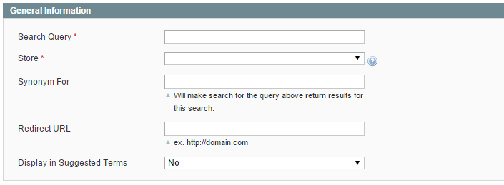 Synonym and Redirect in Magento Internal Site Search Editing Screenshot Admin